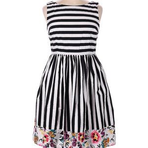 Modcloth Sleeveless Dress Black White Striped Floral XL